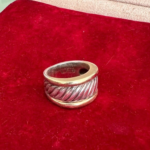 David Yurman Two-Tone Cable Cigar Band Ring – Sterling Silver & 14K Gold, Size 7 - Picture 9 of 13